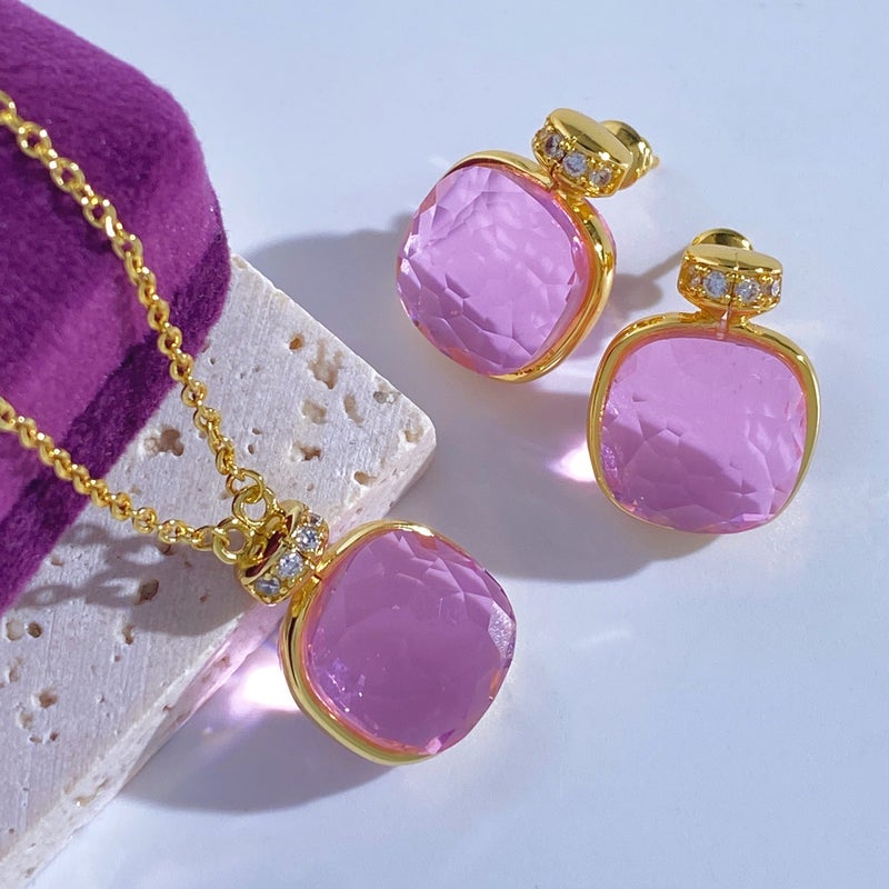 Creative Original Design Perfume Bottle Crystal Single Flower Necklace Earrings Explosive Fire Artificial Spar Necklace Earrings - Image 5